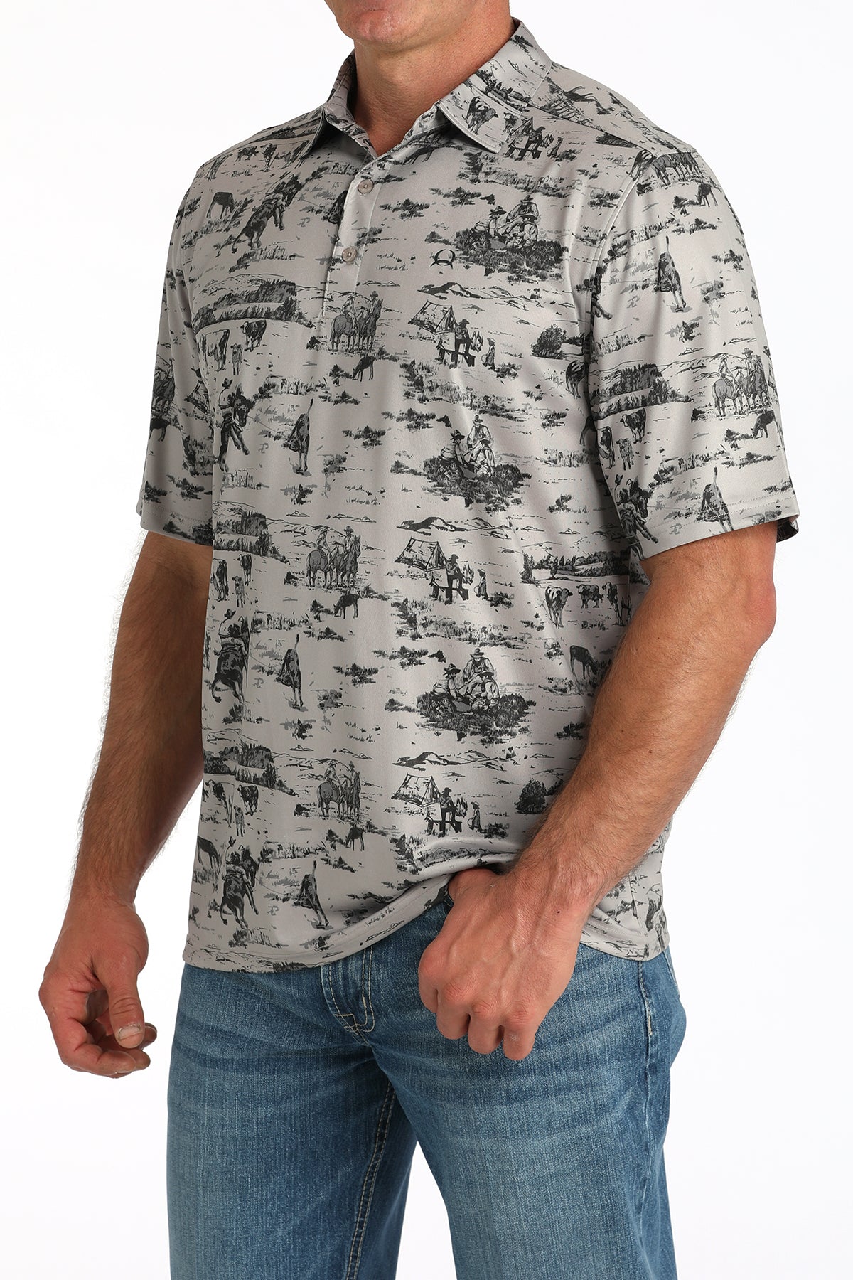 Cinch Mens Gray Western Polo S/S