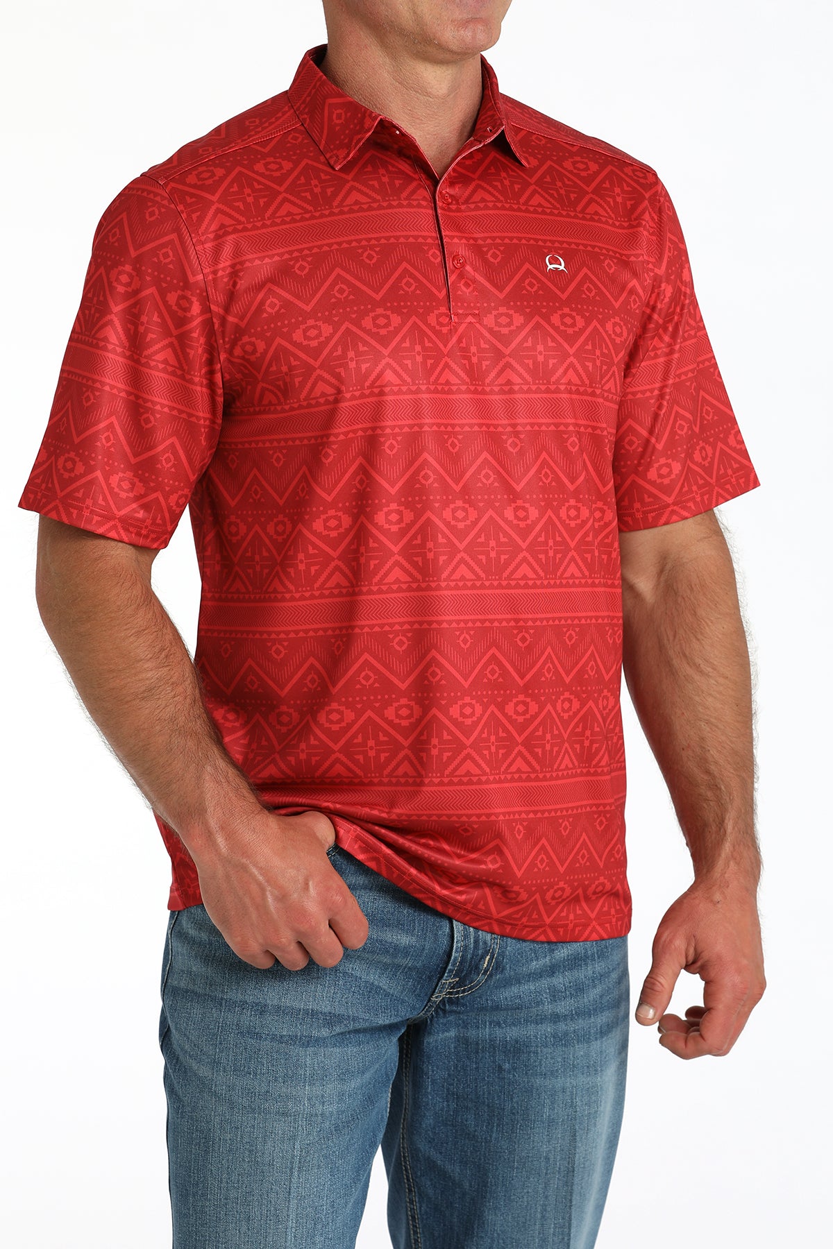 Mens Cinch Arenaflex Red Aztec Polo S/S