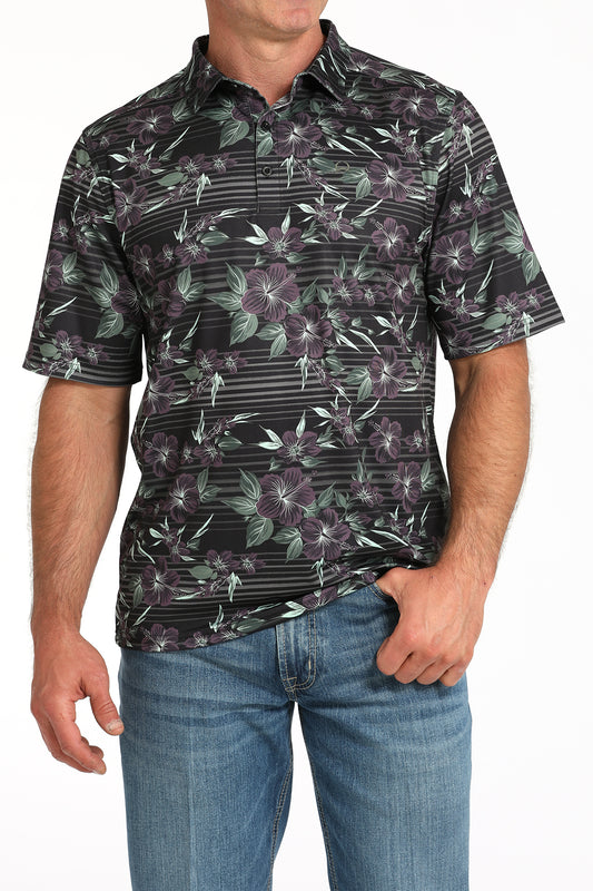 Cinch Men's Black Flower ArenaFlex Polo