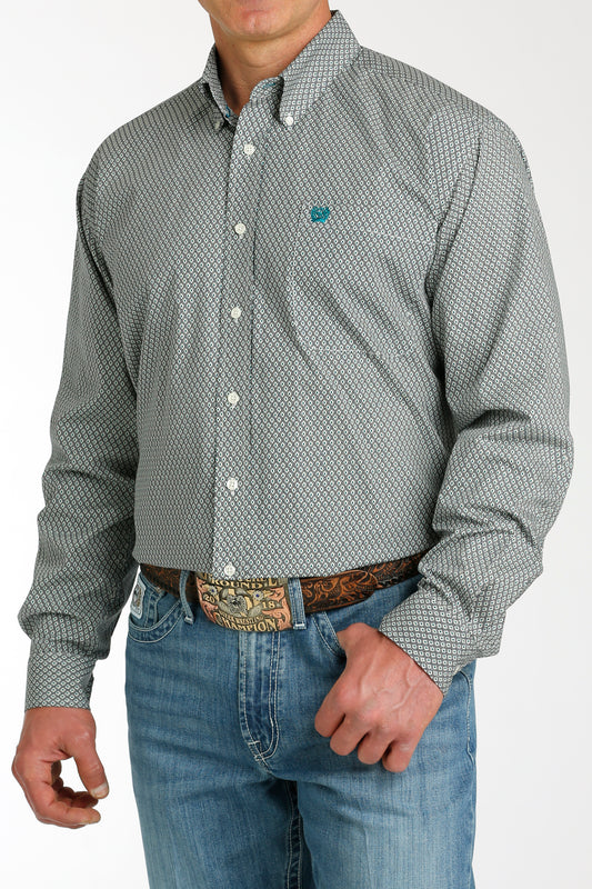 Mens LS Cinch Print Cream Shirt