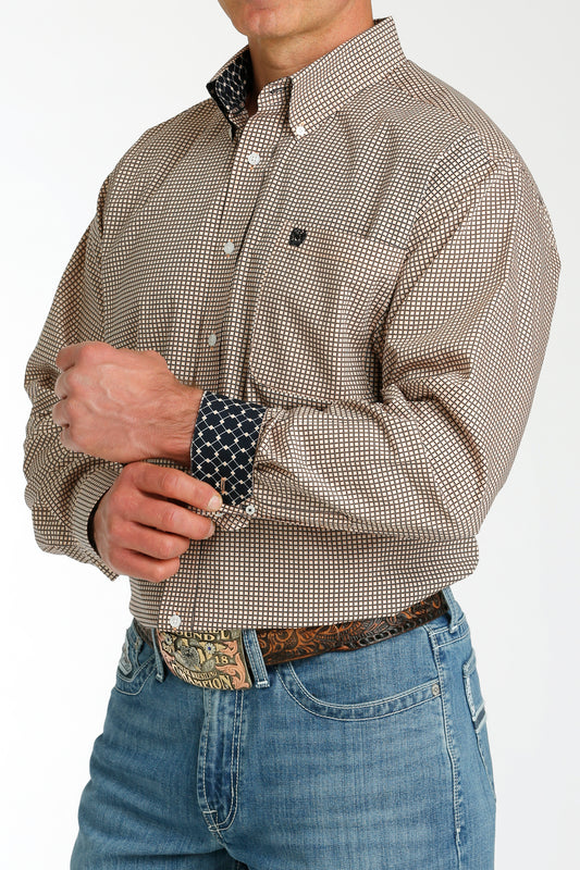 Mens Cinch LS Print Coral Shirt