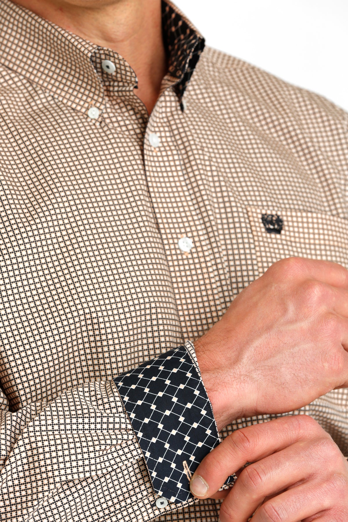 Mens Cinch LS Print Coral Shirt