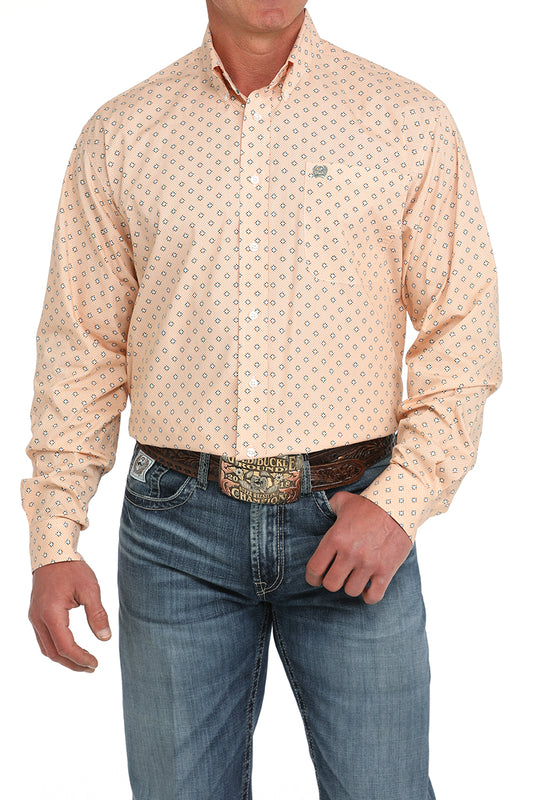 Cinch Men's Long Sleeve Orange Print