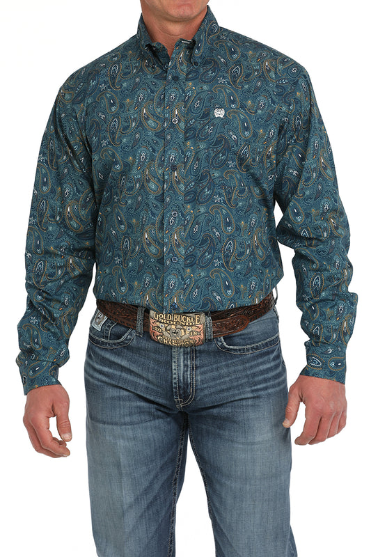 Cinch Men's Long Sleeve Blue Paisley