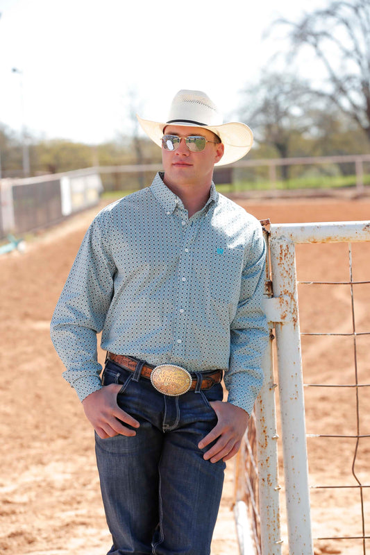 CINCH MENS LONG SLEEVE SHIRT - GEOMETRIC CREAM
