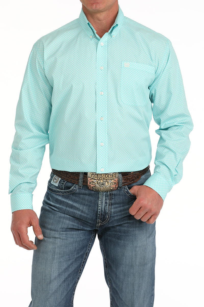 CINCH MENS TURQUOISE PRINT LONG SLEEVE SHIRT
