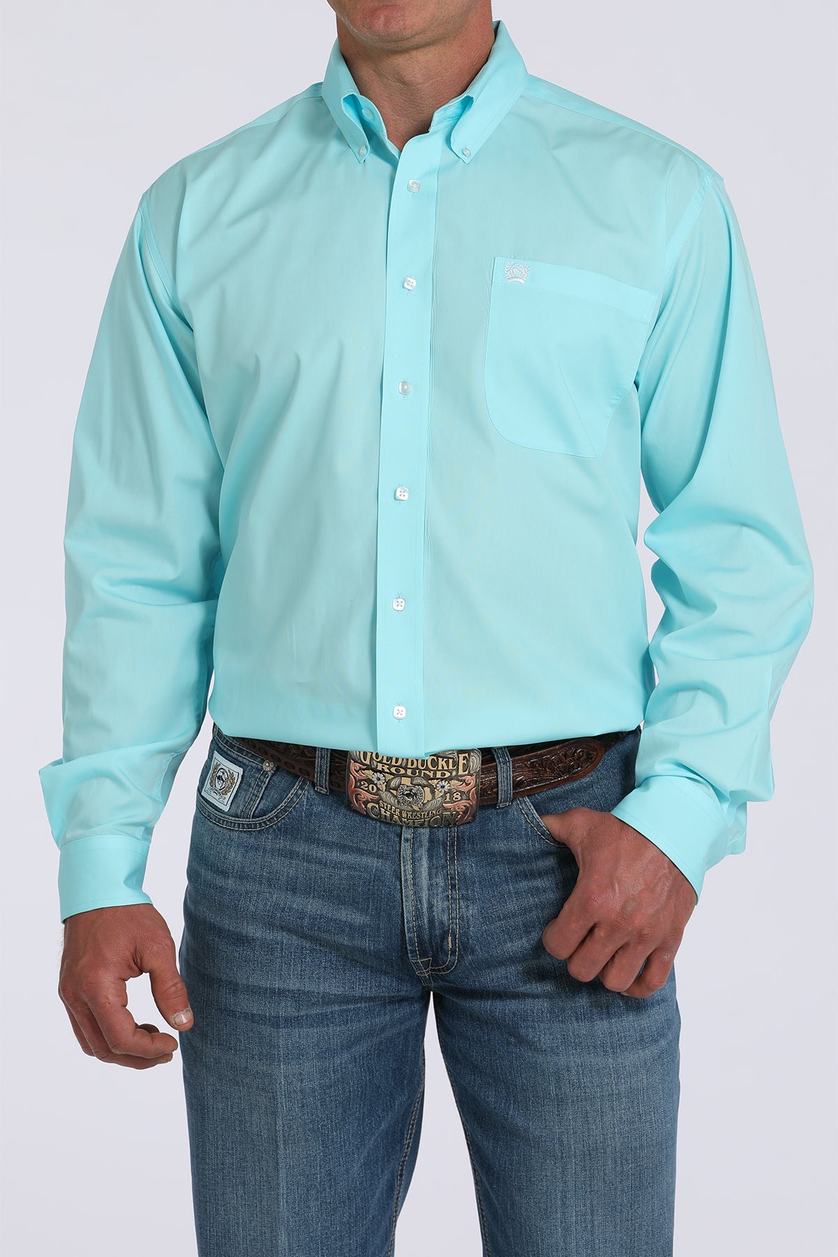 Mens Cinch L/S Solid Turquoise Shirt