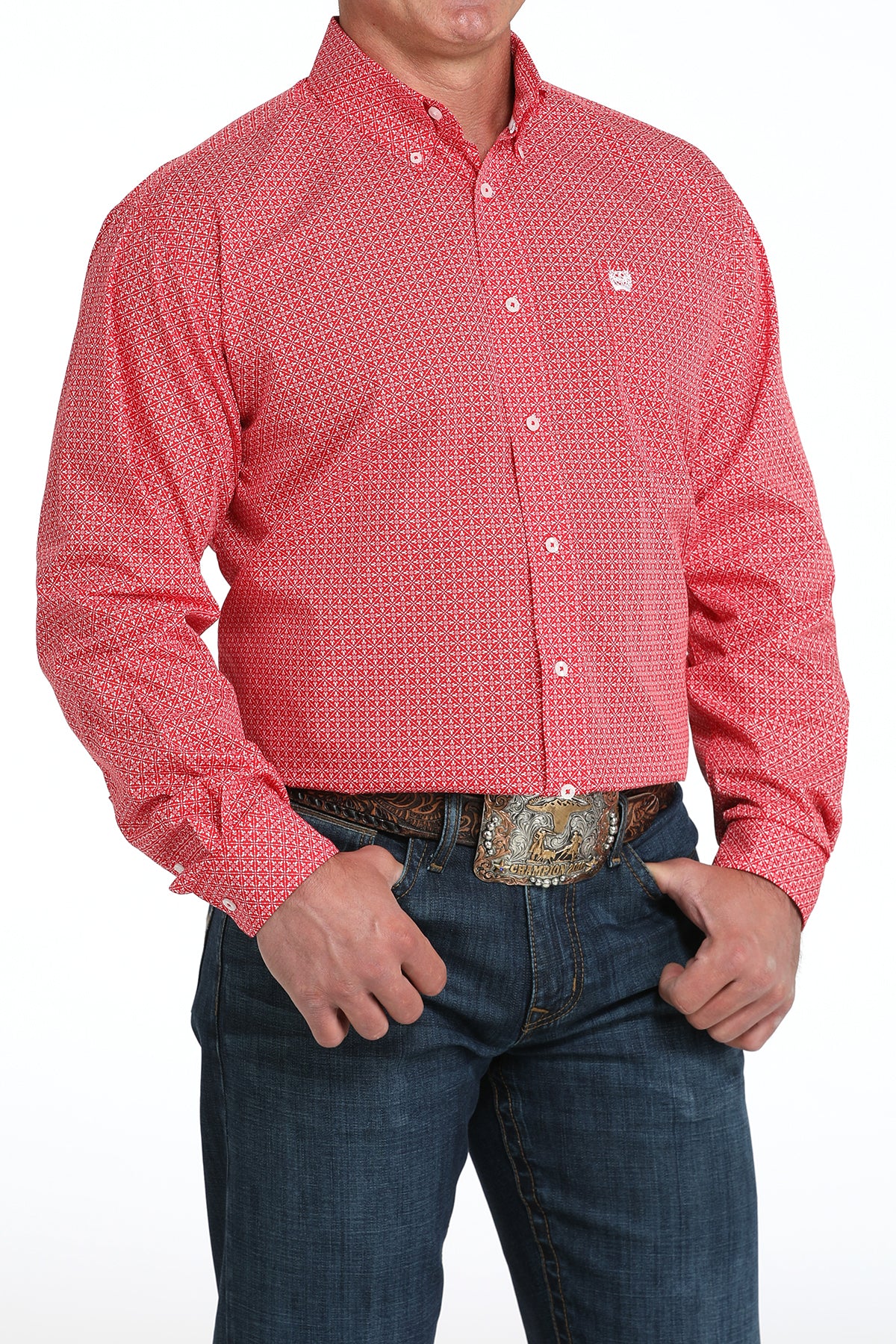 Cinch Mens Red Print L/S Shirt