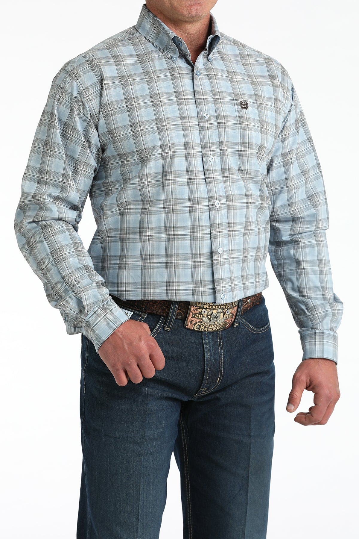Cinch Men's Light Blue Plaid L/S