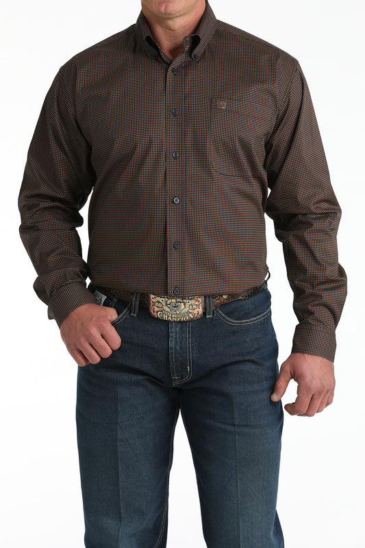 Men's Cinch L/S Brown & Navy Print Shirt