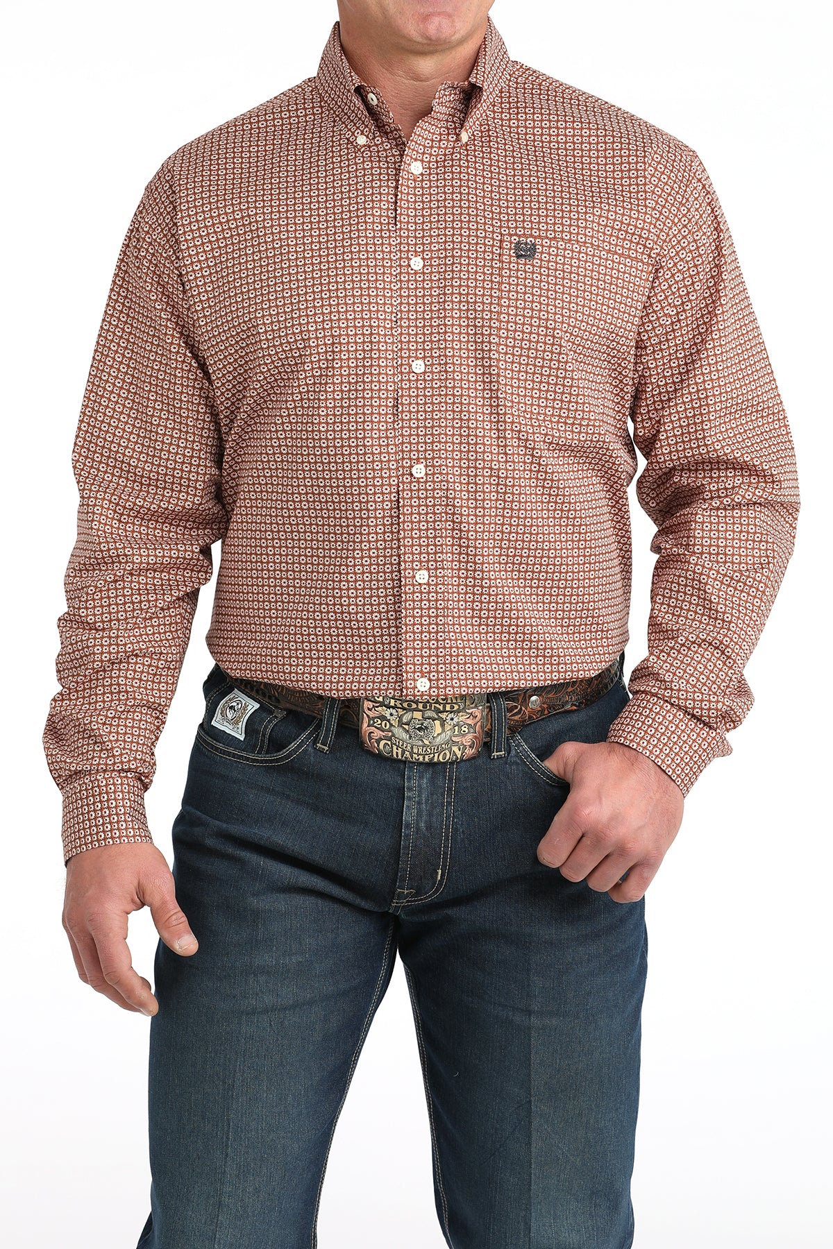 Mens Cinch Brown Print L/S Shirt