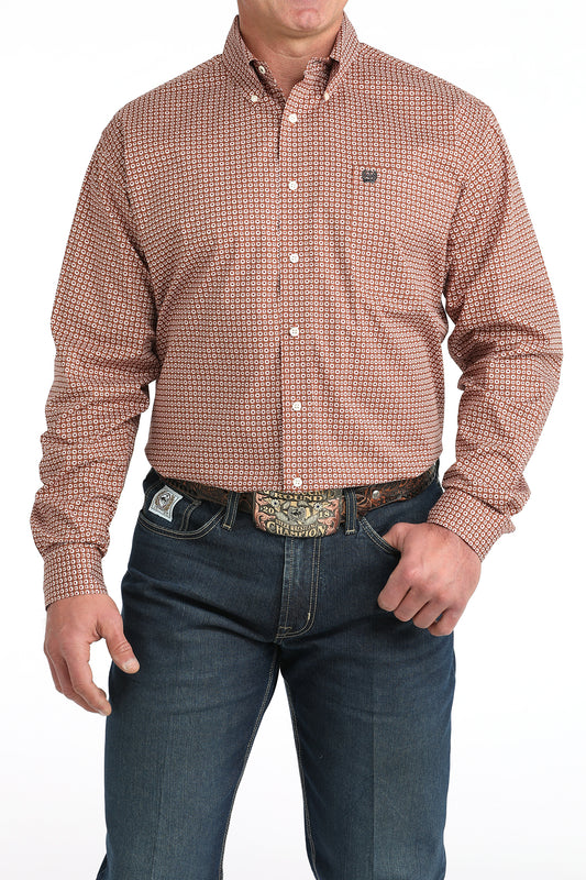Mens Cinch Brown Print L/S Shirt