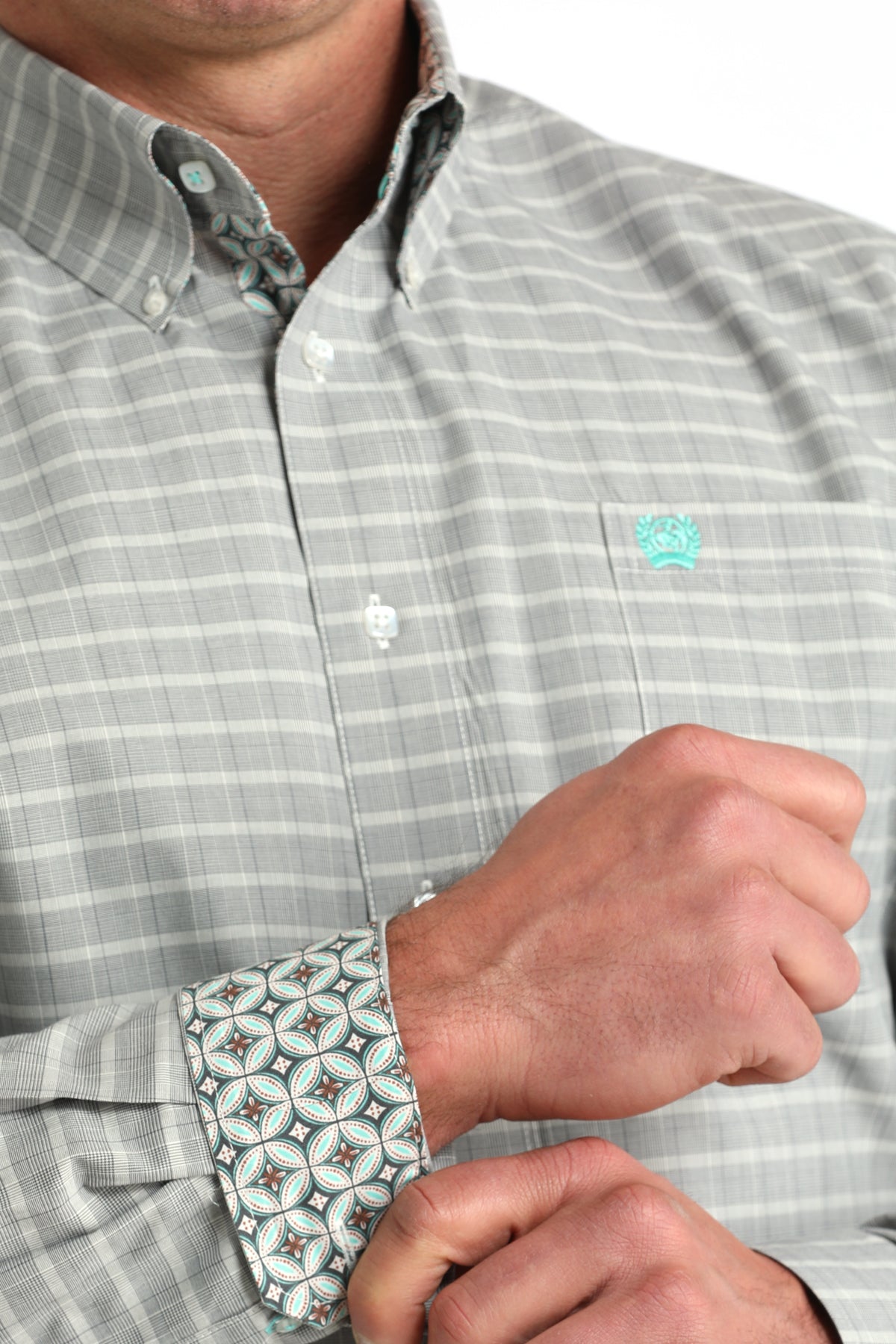 Mens Cinch Cream & Gray Plaid L/S Shirt