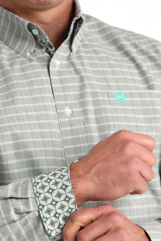 Mens Cinch Cream & Gray Plaid L/S Shirt