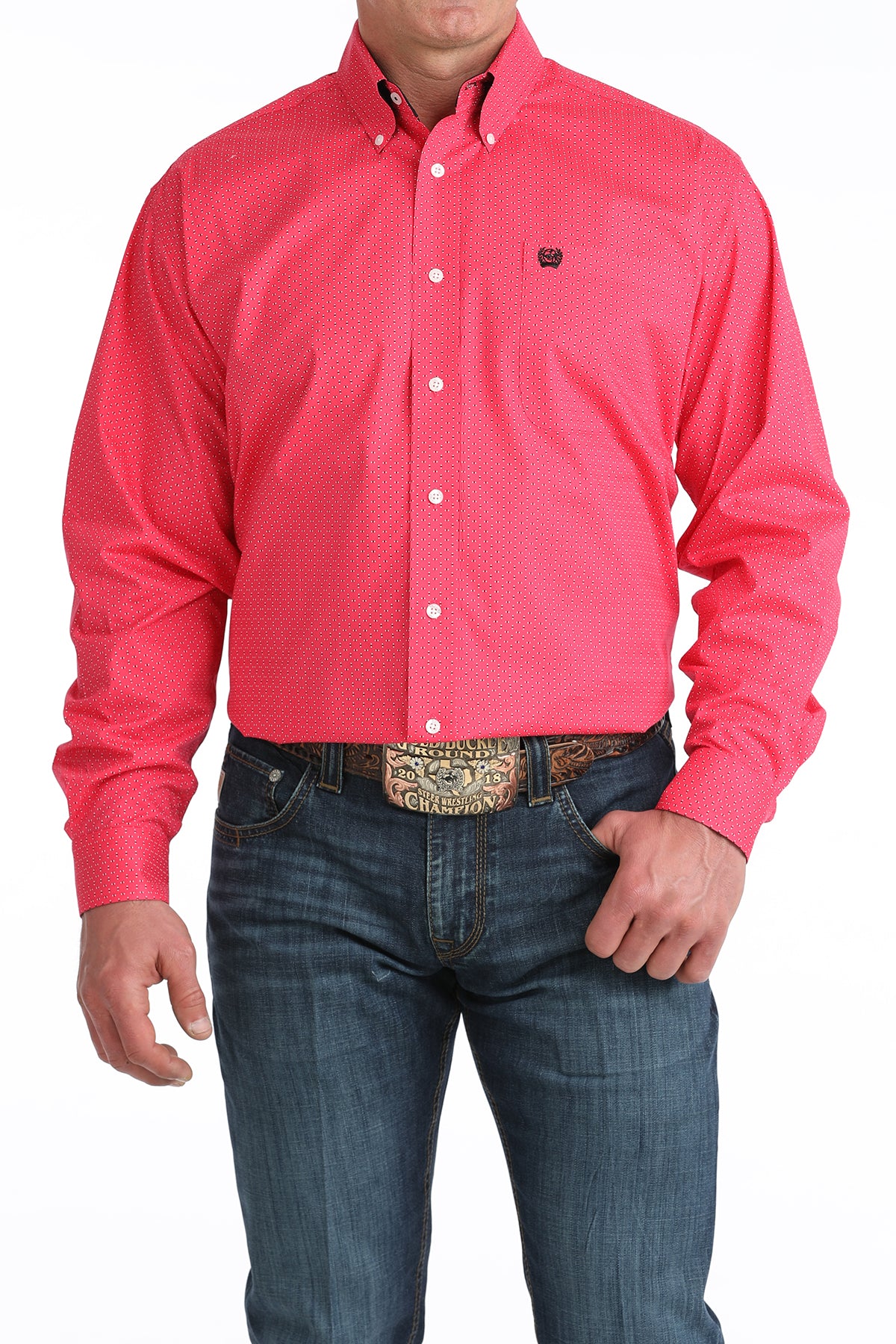Men's Cinch L/S Pink Print Shirt