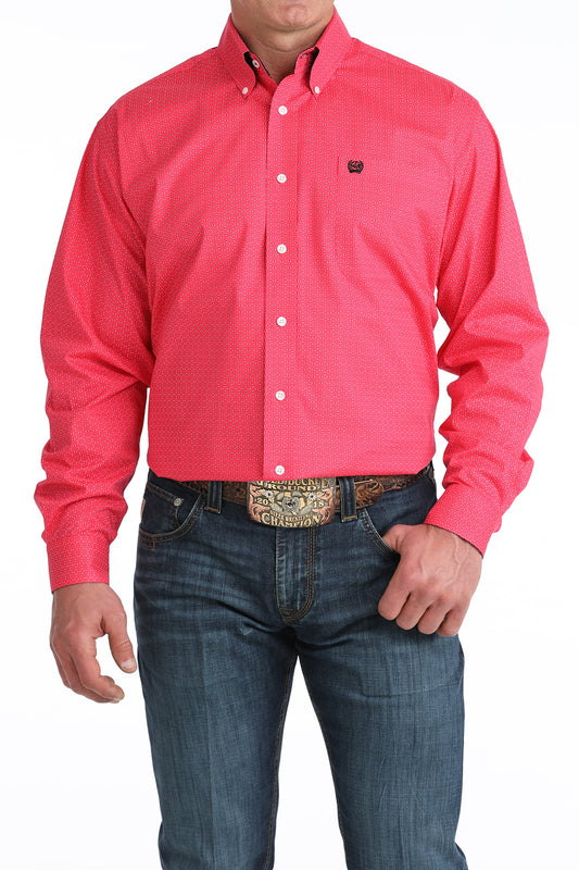 Men's Cinch L/S Pink Print Shirt