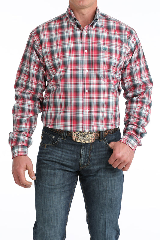 Men's Cinch L/S Blue & Pink Plaid Shirt