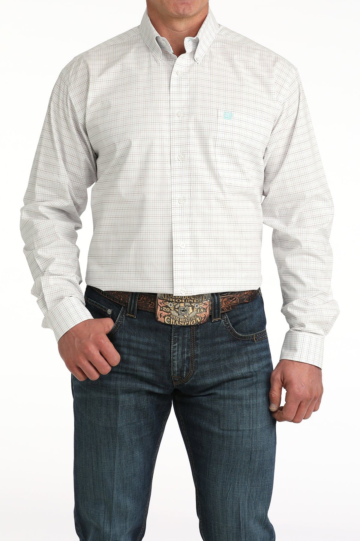 Men's Cinch L/S  White Plaid Shirt