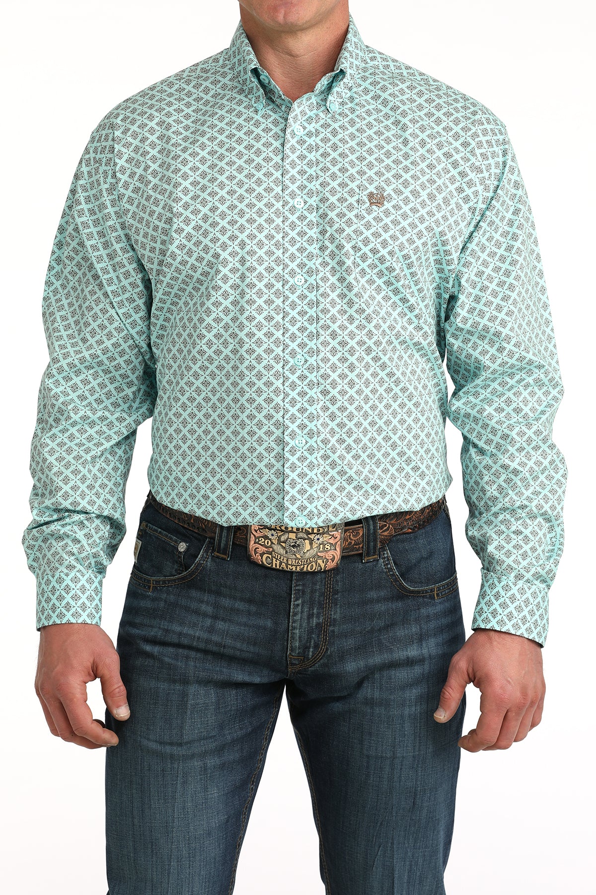 Men's Cinch Teal Print L/S Shirt