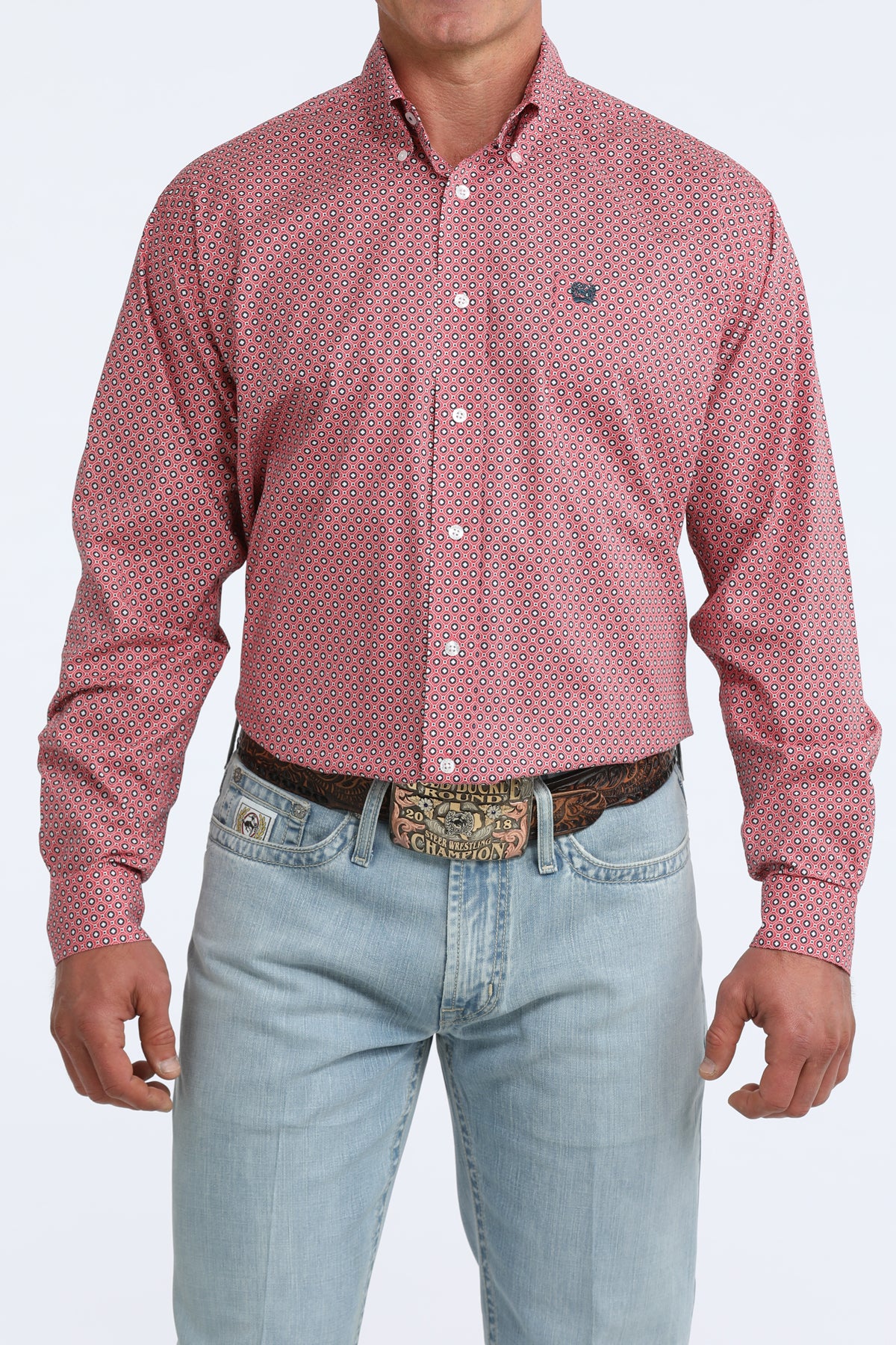 Cinch Mens Pink Print L/S Shirt