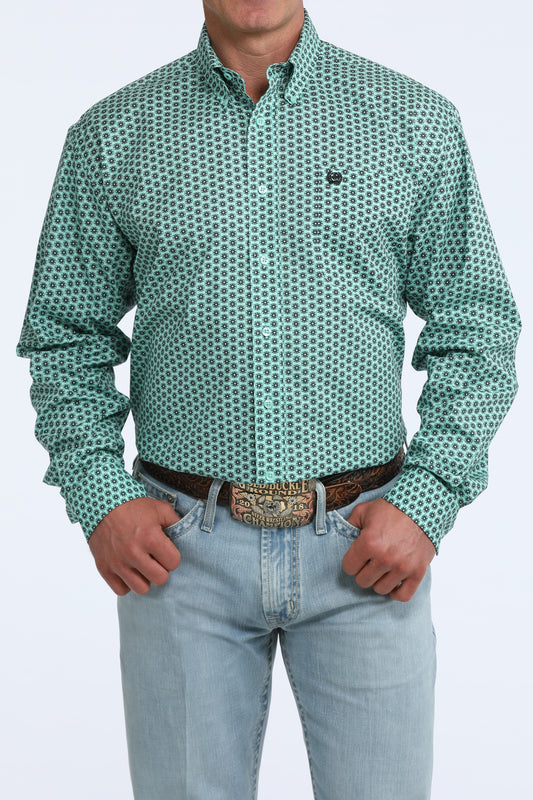 Mens Cinch L/S Turquoise Print Shirt
