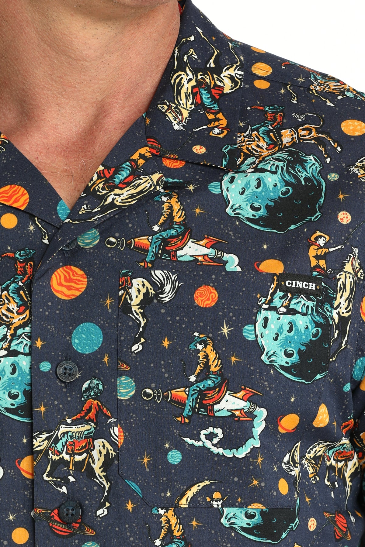 Mens Cinch Navy Space Cowboy Camp Shirt S/S