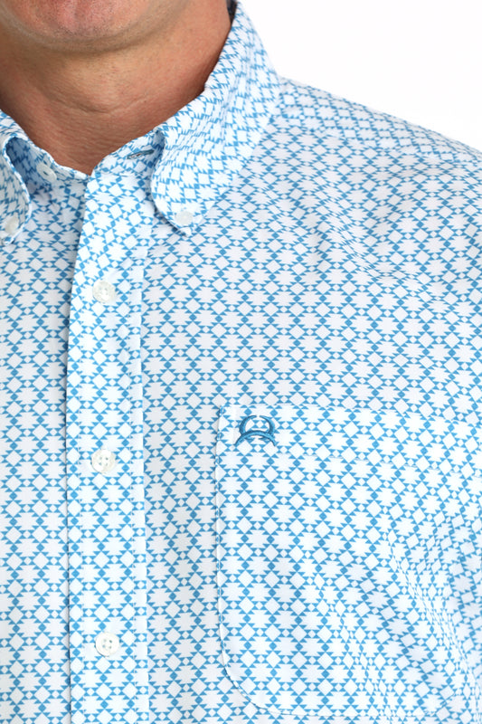 Mens Cinch Arenaflex Light Blue Print S/S Shirt