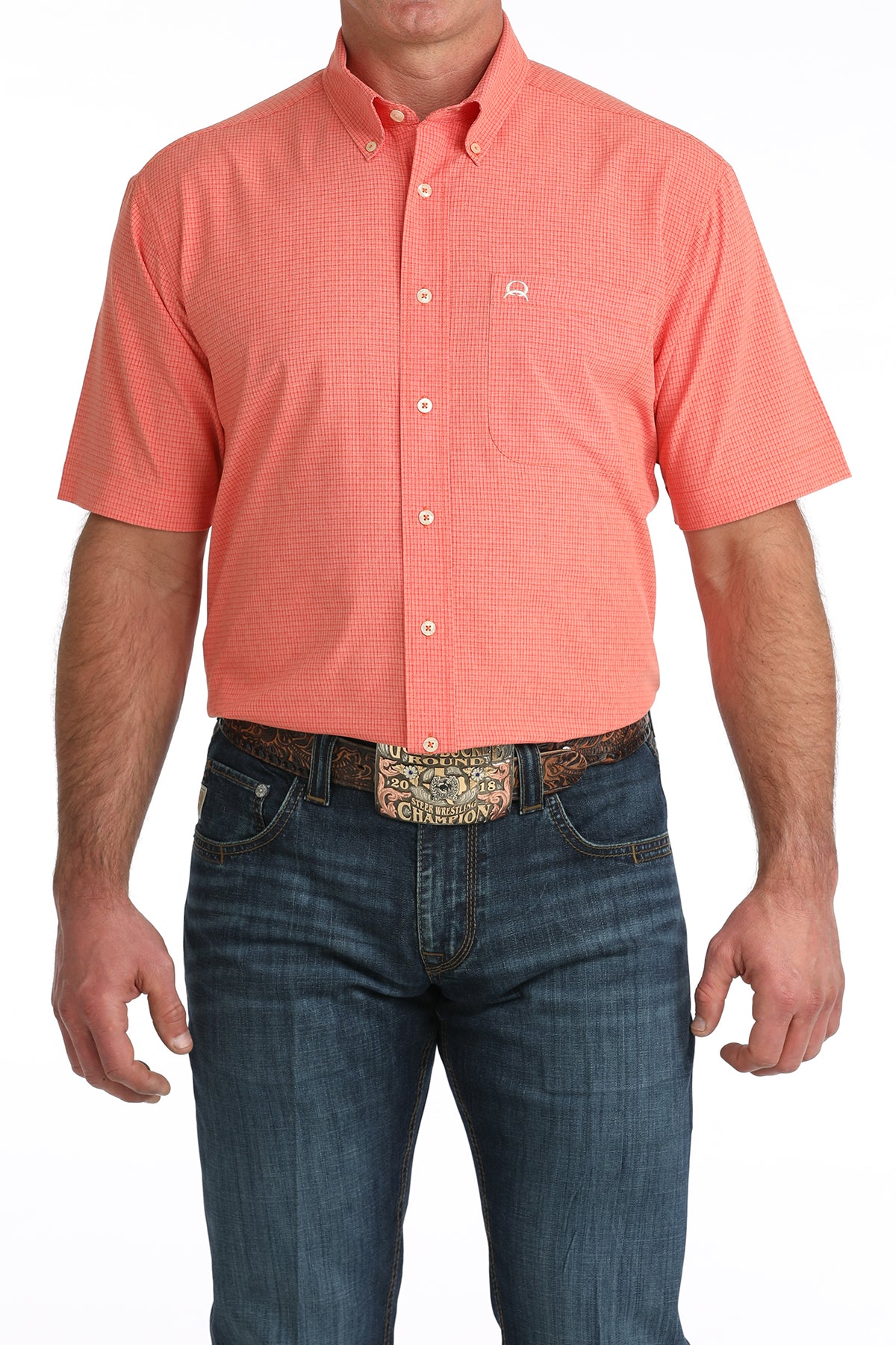 Men's Cinch S/S Arenaflex Red Plaid Shirt