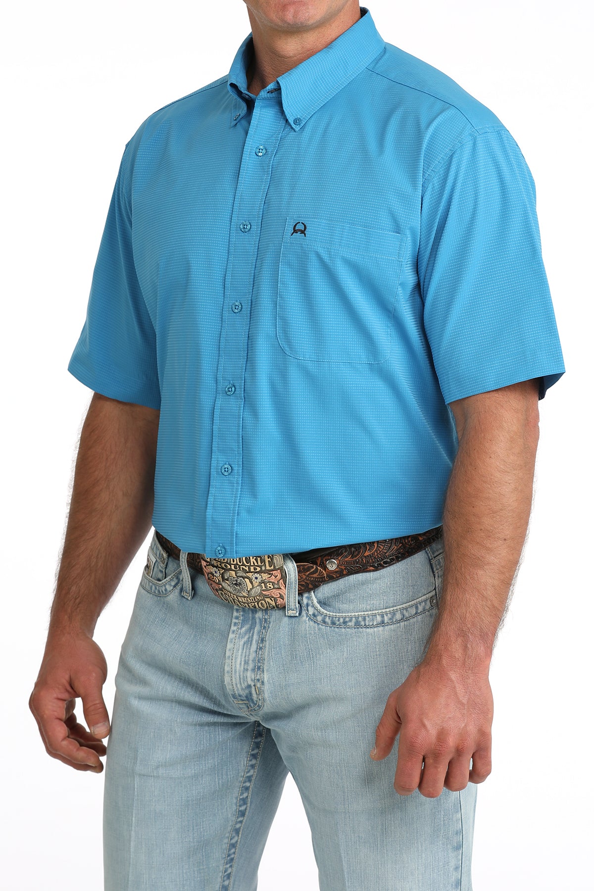 Mens Cinch Arenaflex Solid Blue S/S