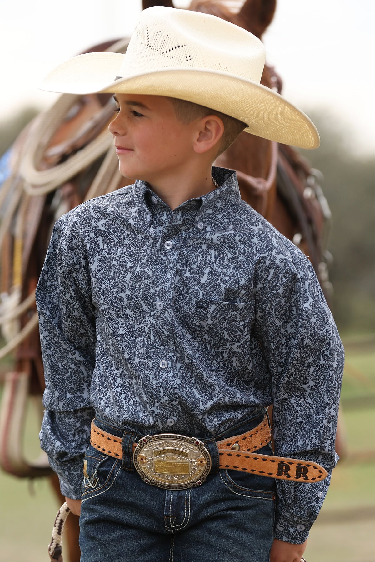Boy's Cinch Arenaflex Blue L/S Shirt