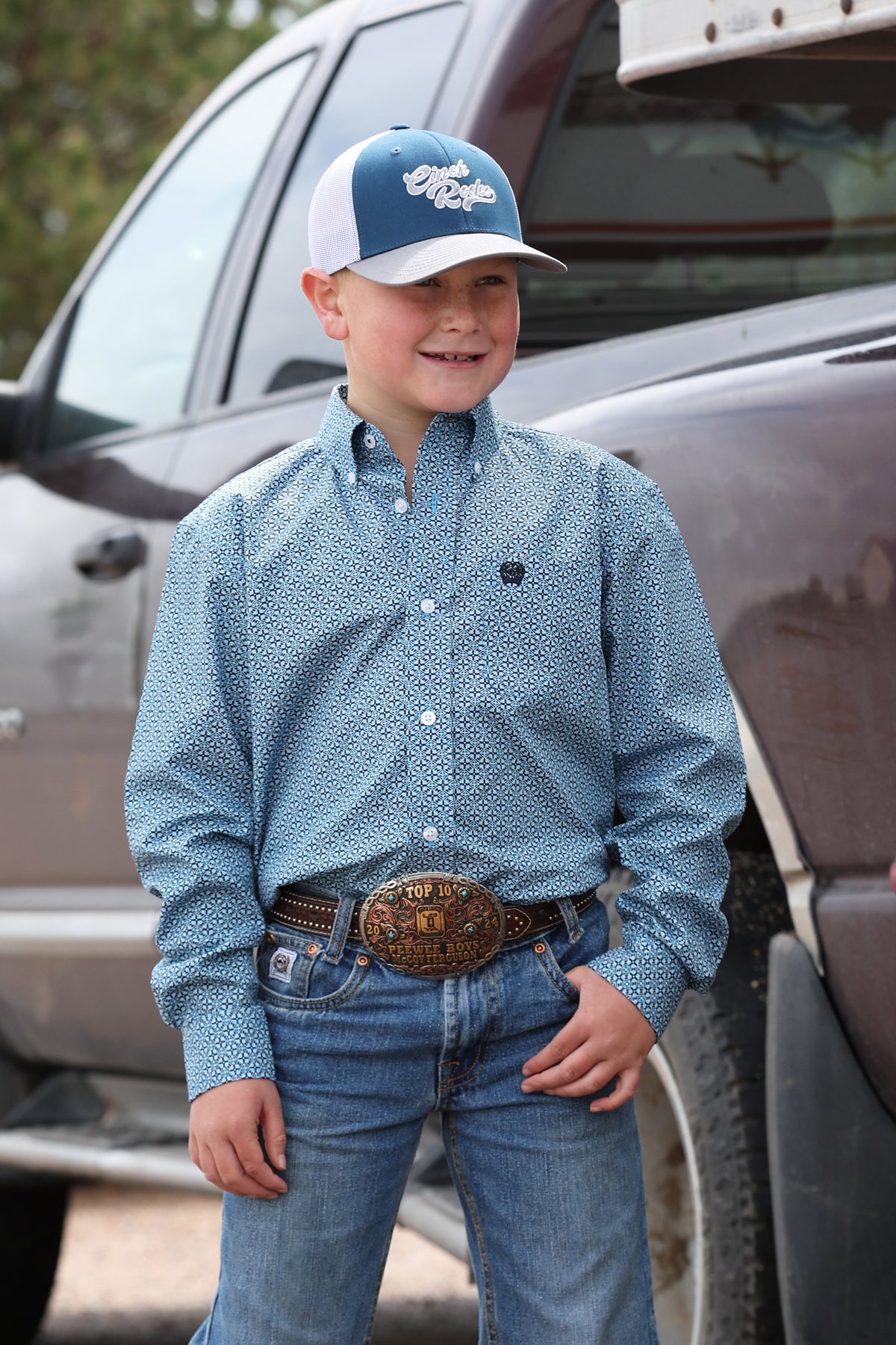 Boys Cinch L/S Blue Print Shirt
