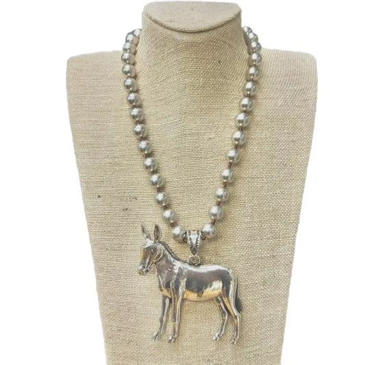 Mule Pendant On Faux Navajo Pearl Necklace