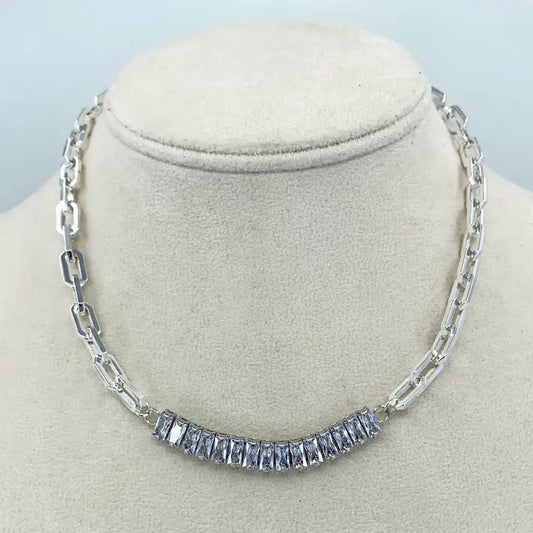 Nana Baguette Cz Accented Link & Chain Necklace