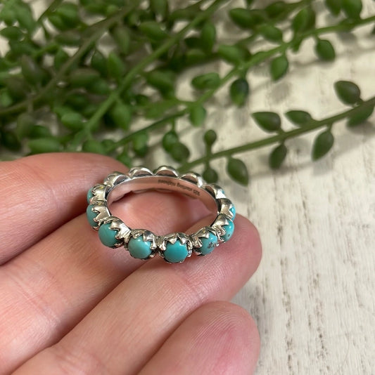 Natural Kingman Turquoise & Sterling Silver Mini Eternity Band Sz 6