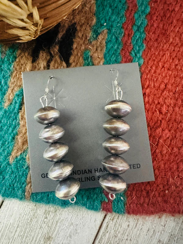 Navajo Sterling Silver Pearl Beaded Dangle Earrings 2 3/8