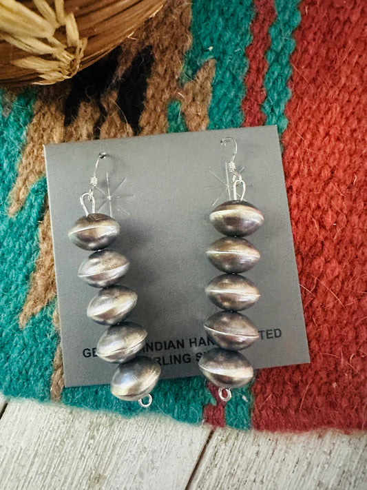 Navajo Sterling Silver Pearl Beaded Dangle Earrings 2 3/8