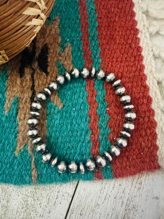 Navajo Sterling Silver Pearl Beaded Stretch Bracelet