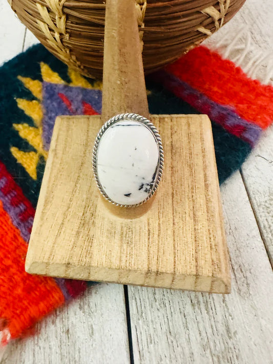 Navajo White Buffalo & Sterling Silver Ring sz 6.5