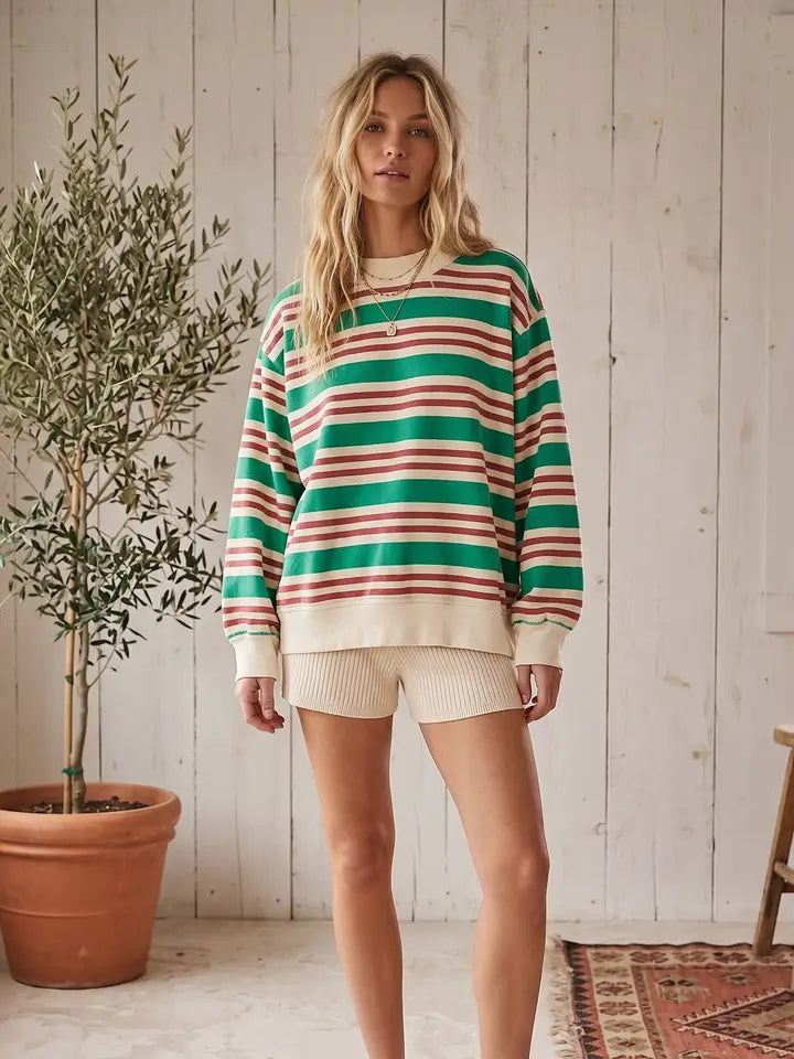 Oversized Terry Striped Sweatshirt
