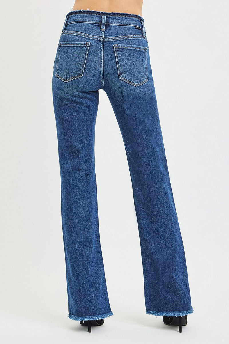 Risen Mid Rise Frayed Bootcut Jeans