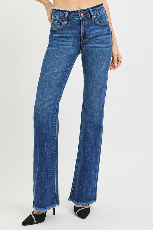 Risen Mid Rise Frayed Bootcut Jeans