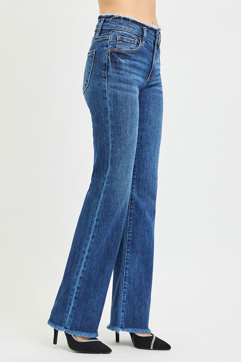 Risen Mid Rise Frayed Bootcut Jeans