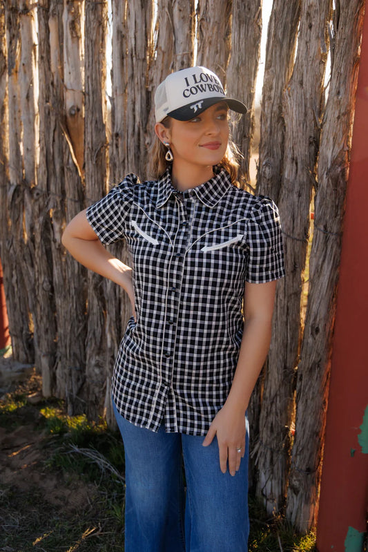 Pearl Snap, Black Gingham Short Sleeve