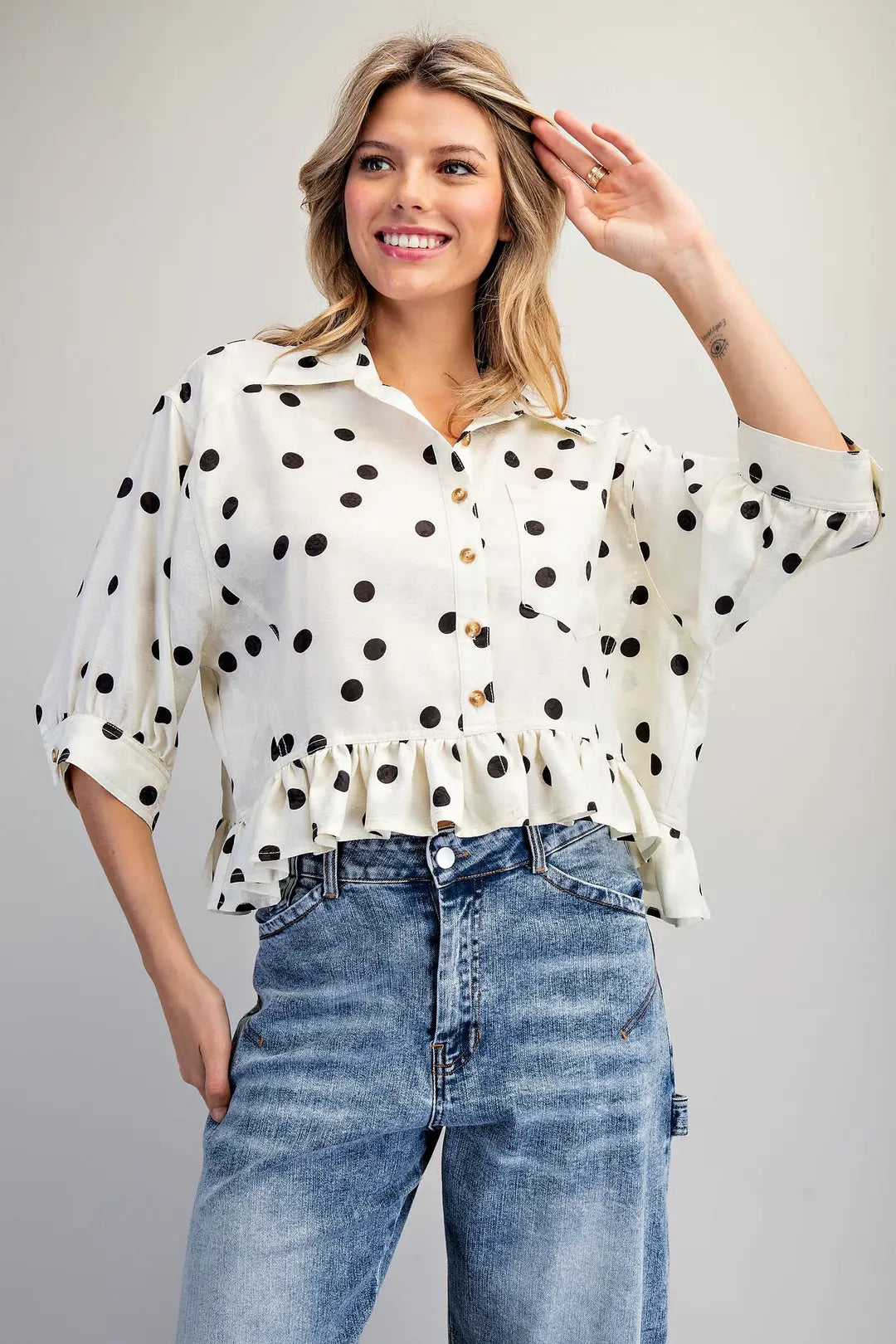 Polka Dot Button Down Blouse