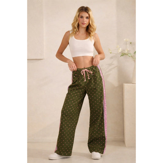 Polka Dot Pants with Satin Contrast Accents