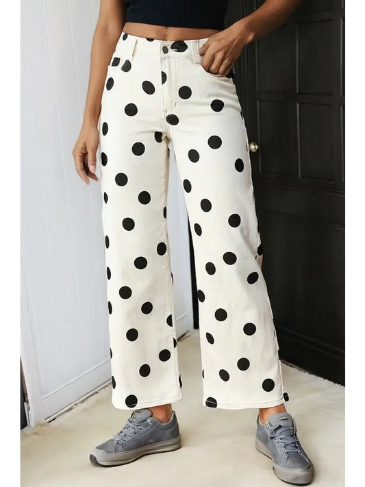 Polka Dot Print Straight Leg Casual Pants