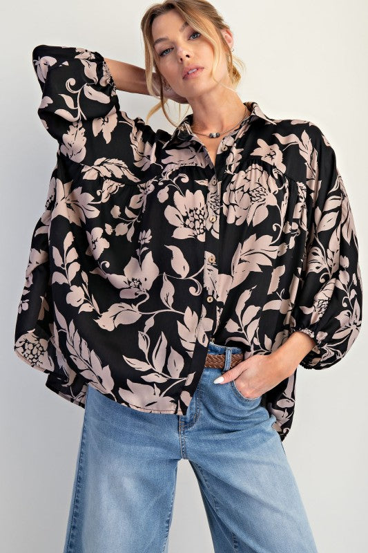 Printed Mirabelle Satin Blouse
