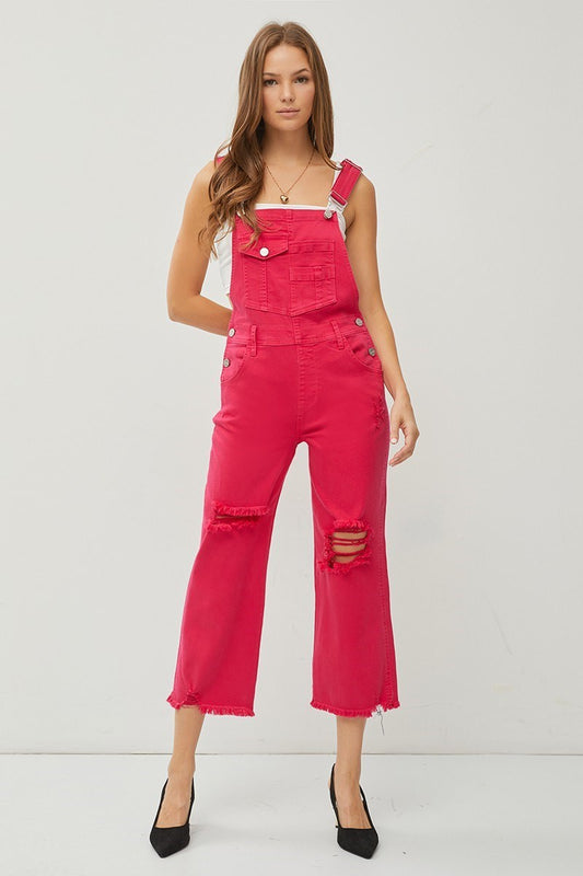 Risen Fuchsia Distressed Overall