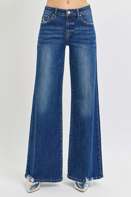 Risen Mid Rise Wide Leg Jean Dark