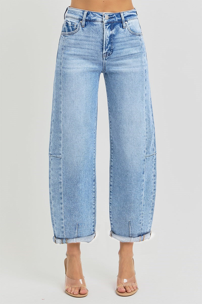Risen High Rise Cuffed Barrel Jean